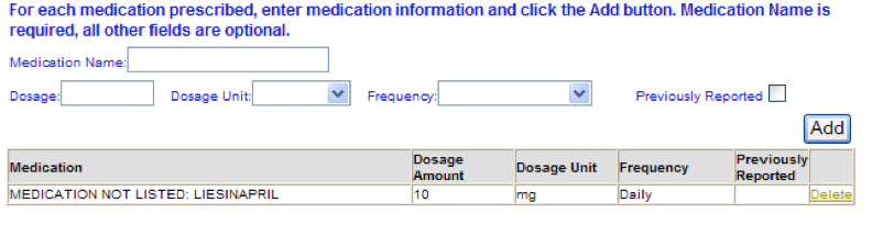 Medication and Dosage Drop Down List